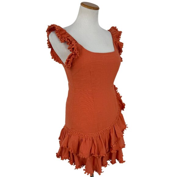 Selfie Leslie Orange Layered Crochet Ruffle Trim Cotton Mini Dress Party Dress - Picture 8 of 16
